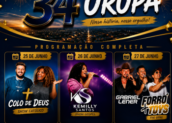 URUPÁ — Comemoração dos 34 anos do município terá três dias de shows na Praça de Eventos