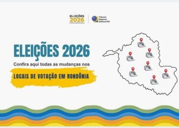 Arte do TRE-RO sobre os locais de votação das Eleições 2026 em Rondônia.